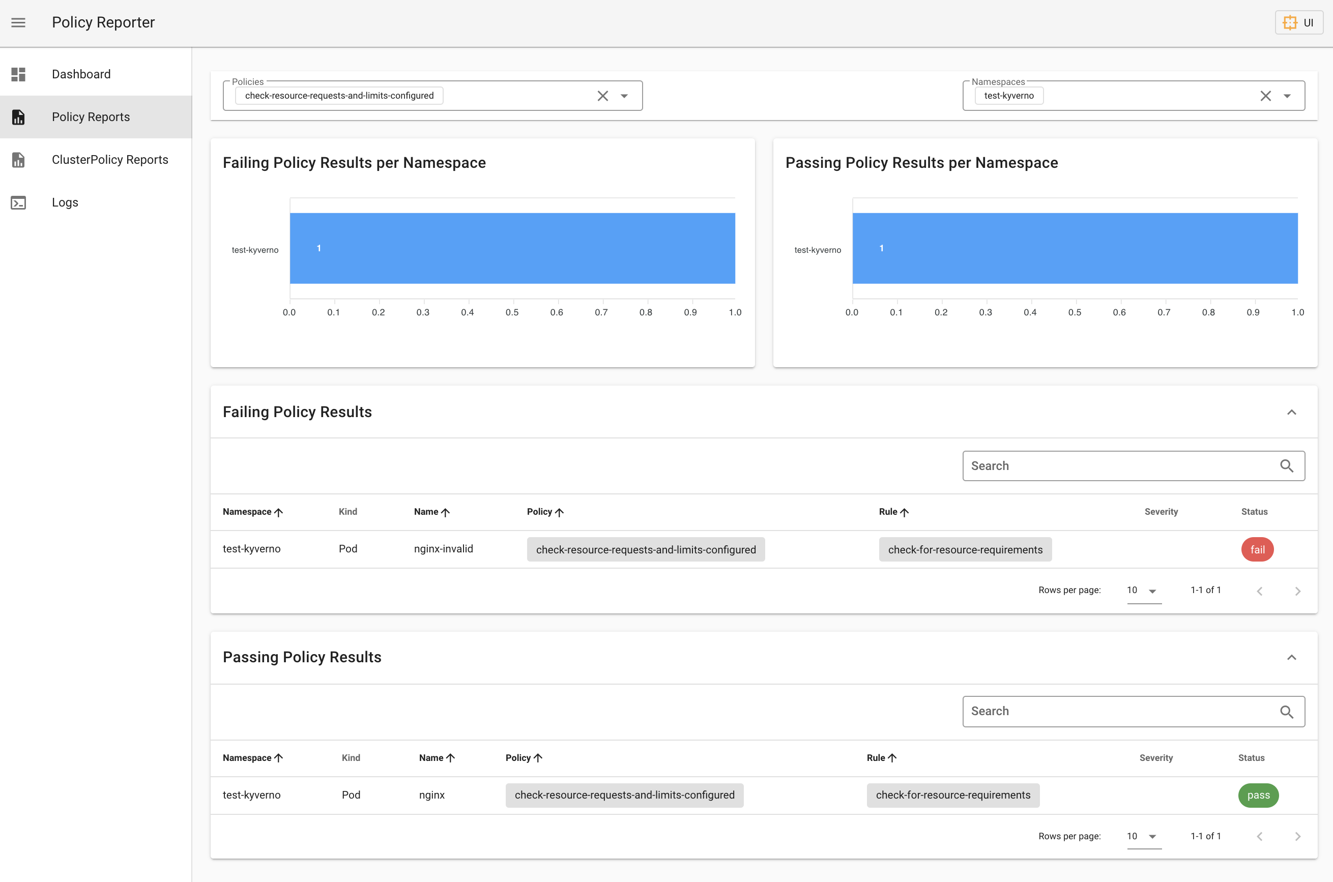 Policy Reporter UI